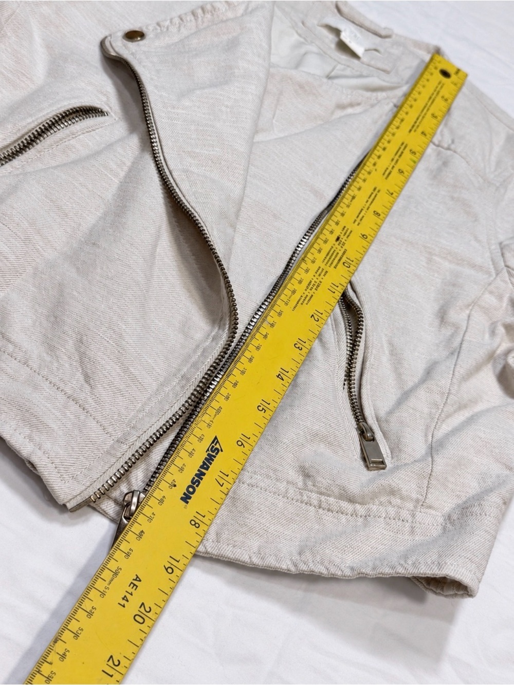 H&M Cropped Moto Jacket Beige Ivory Asymmetrical Zip Size 10 - Picture 6 of 6